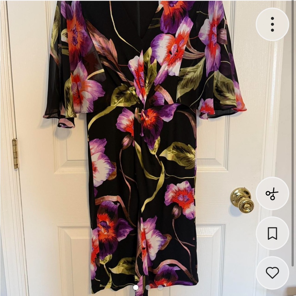 Joseph Ribkoff Black Midi Dress with Purple & Pink Floral Print